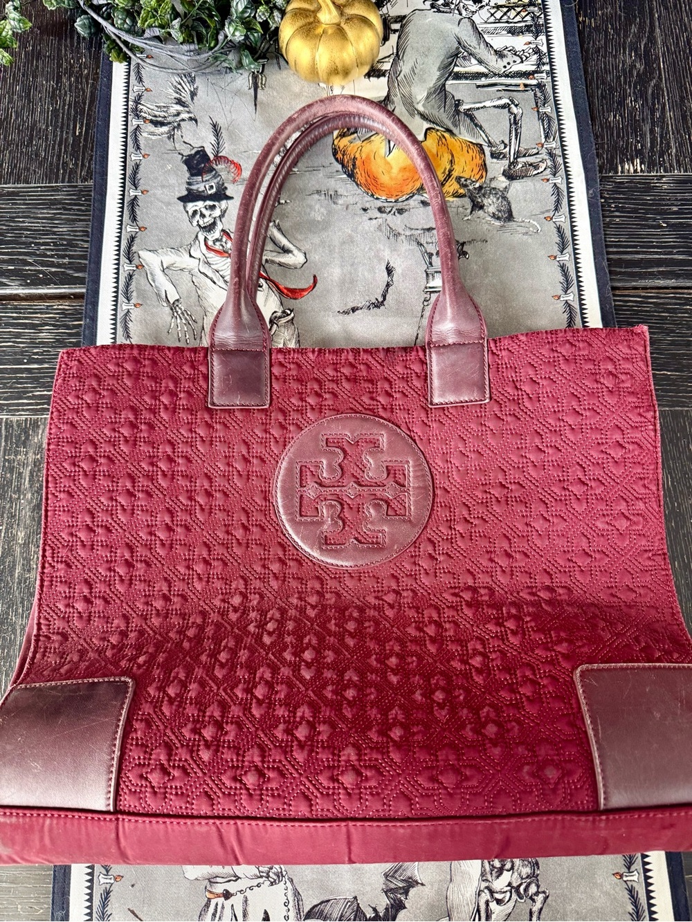Tory Burch Quilted Tote in Burgundy